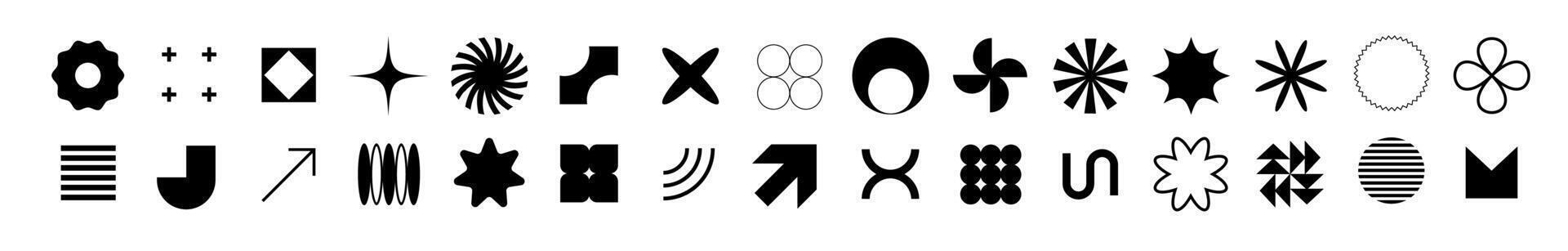 Black outline shapes in brutalist style for minimal decor. vector