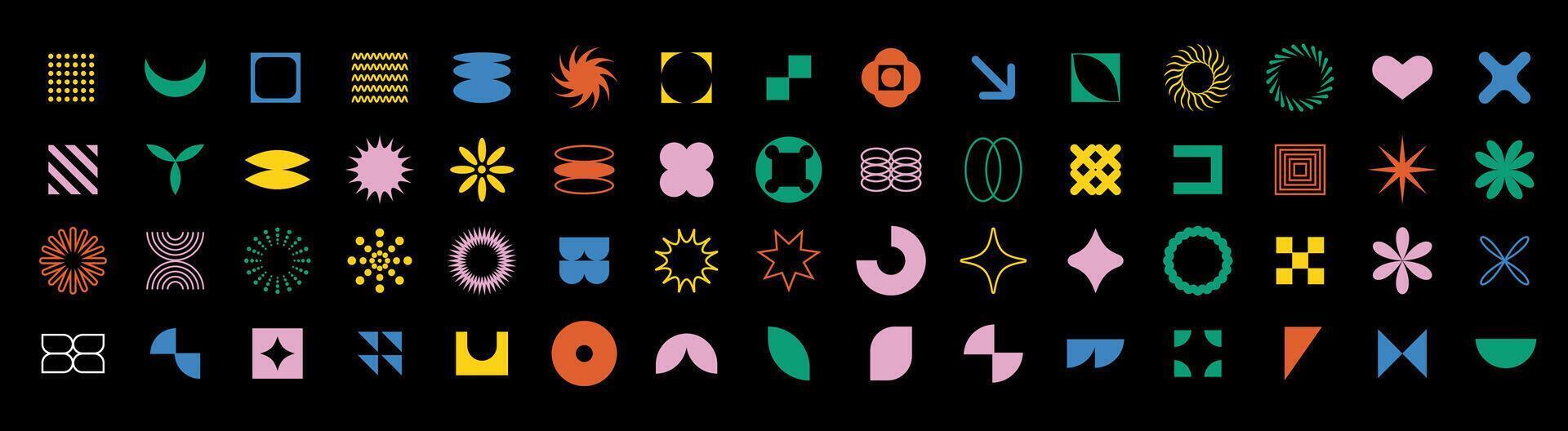 Brutalist geometric shapes with stars and minimal outlines. vector
