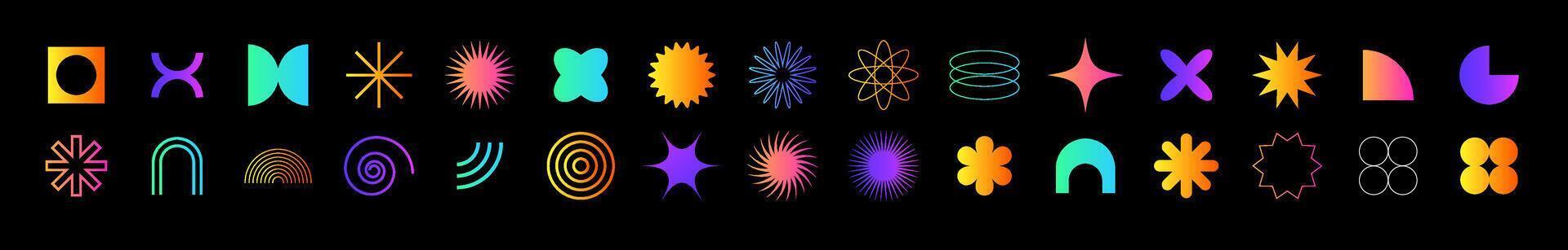 Brutalist decor figures with minimalist symbols stars and spirals vector