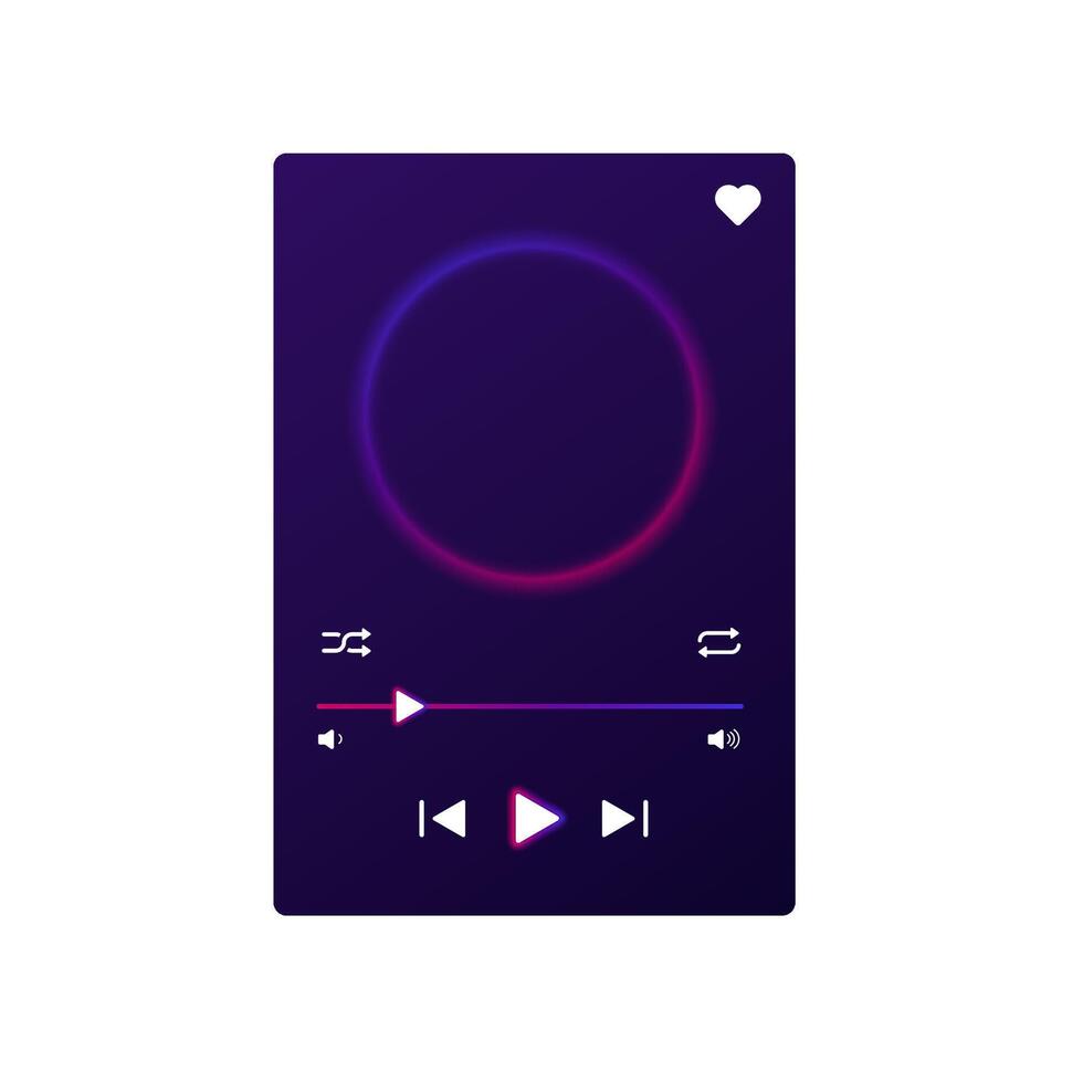 Dark music player with modern UI for playlist and track control. vector