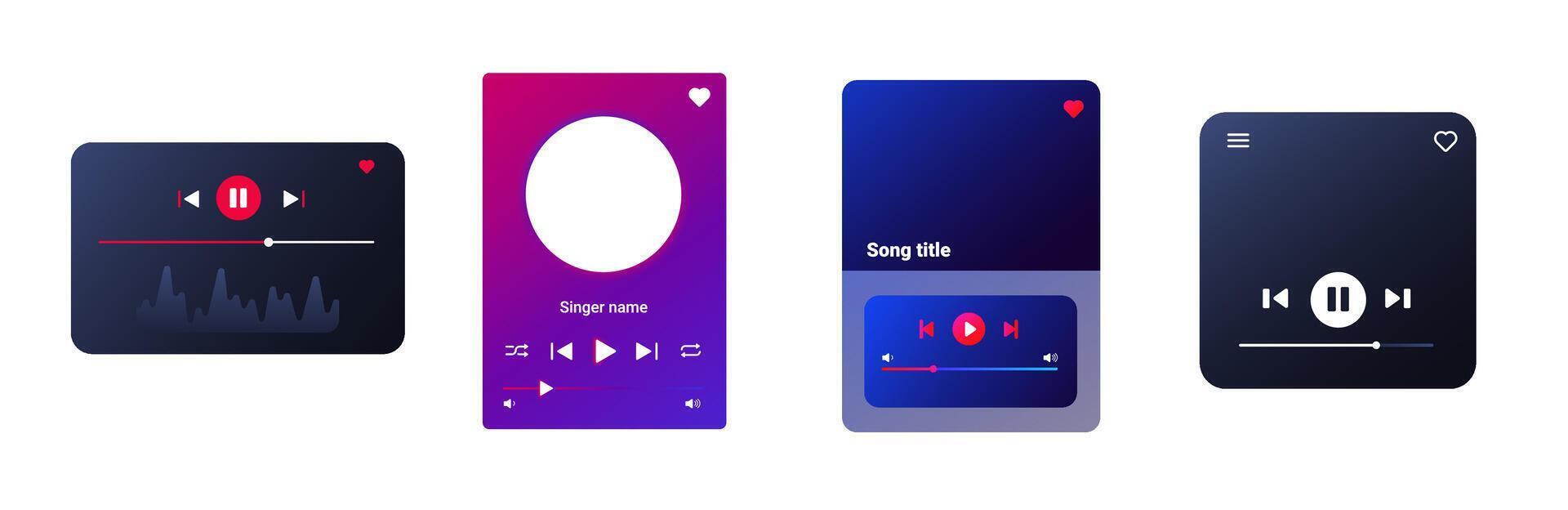 Vibrant music player UI with gradient design for playlists. vector