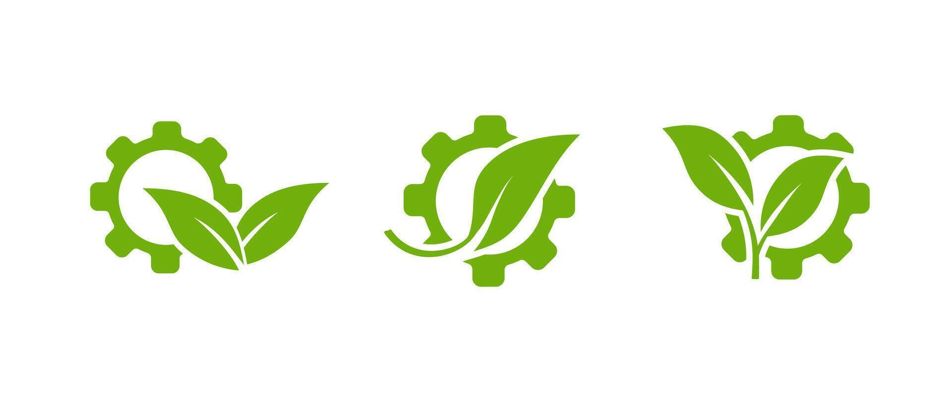 Green gear with a leaf symbolizing sustainability and eco consciousness. vector