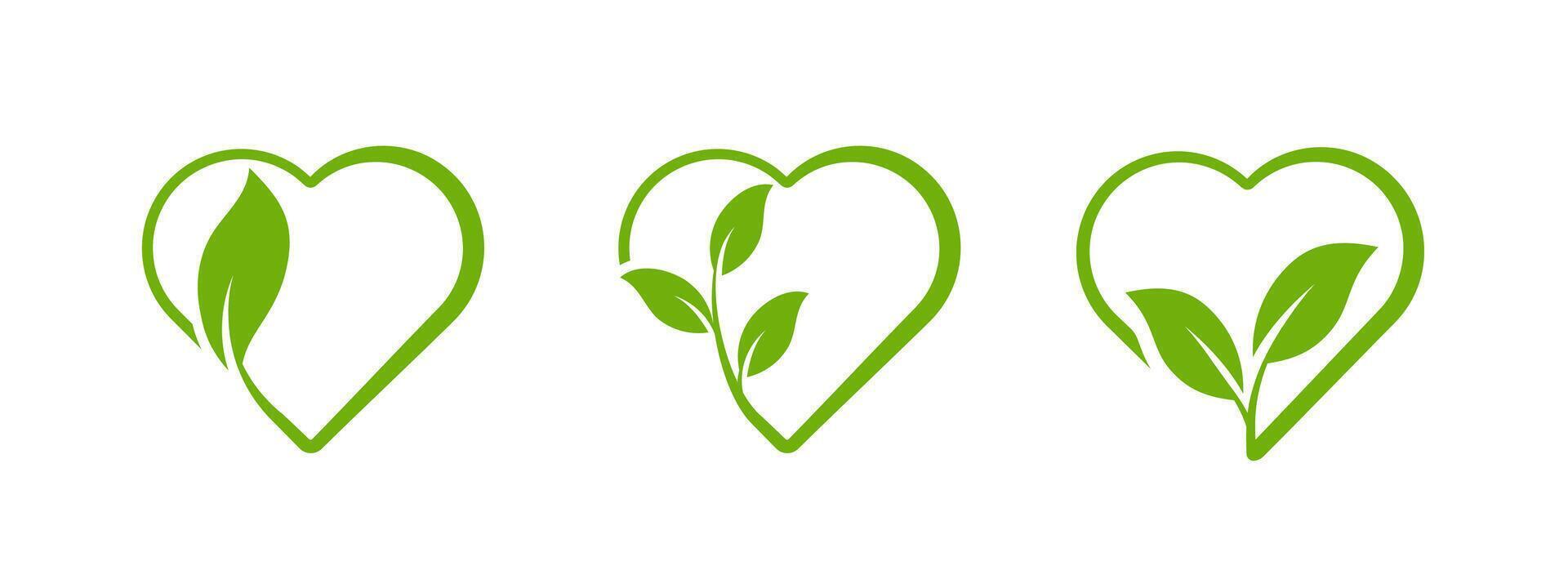 Green heart shaped leaf icon for eco and sustainable designs. vector
