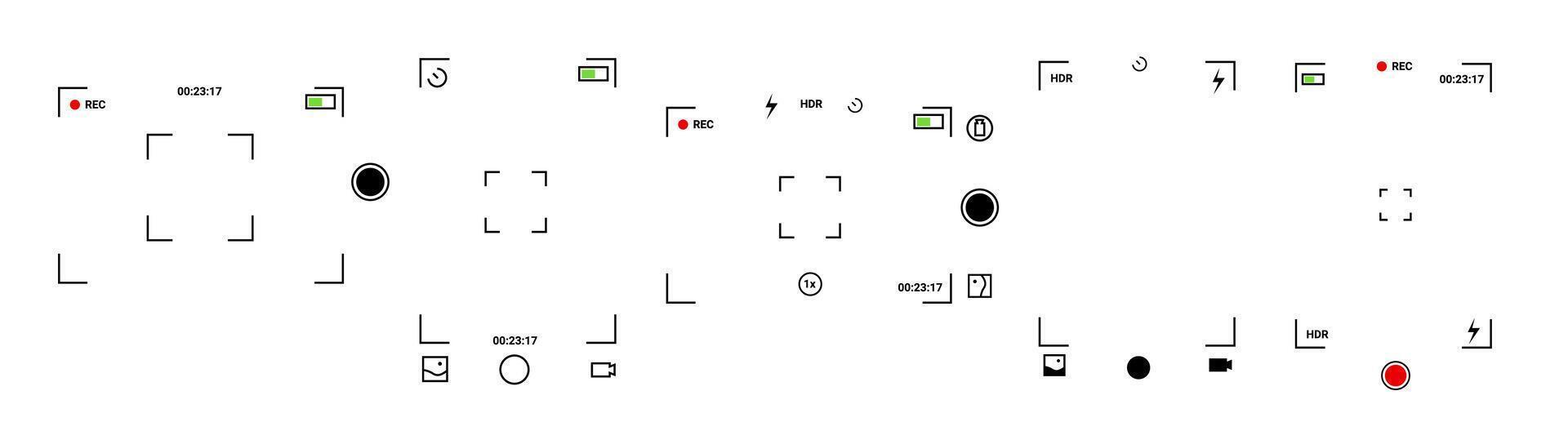 Digital camera app interface with settings and viewfinder. vector