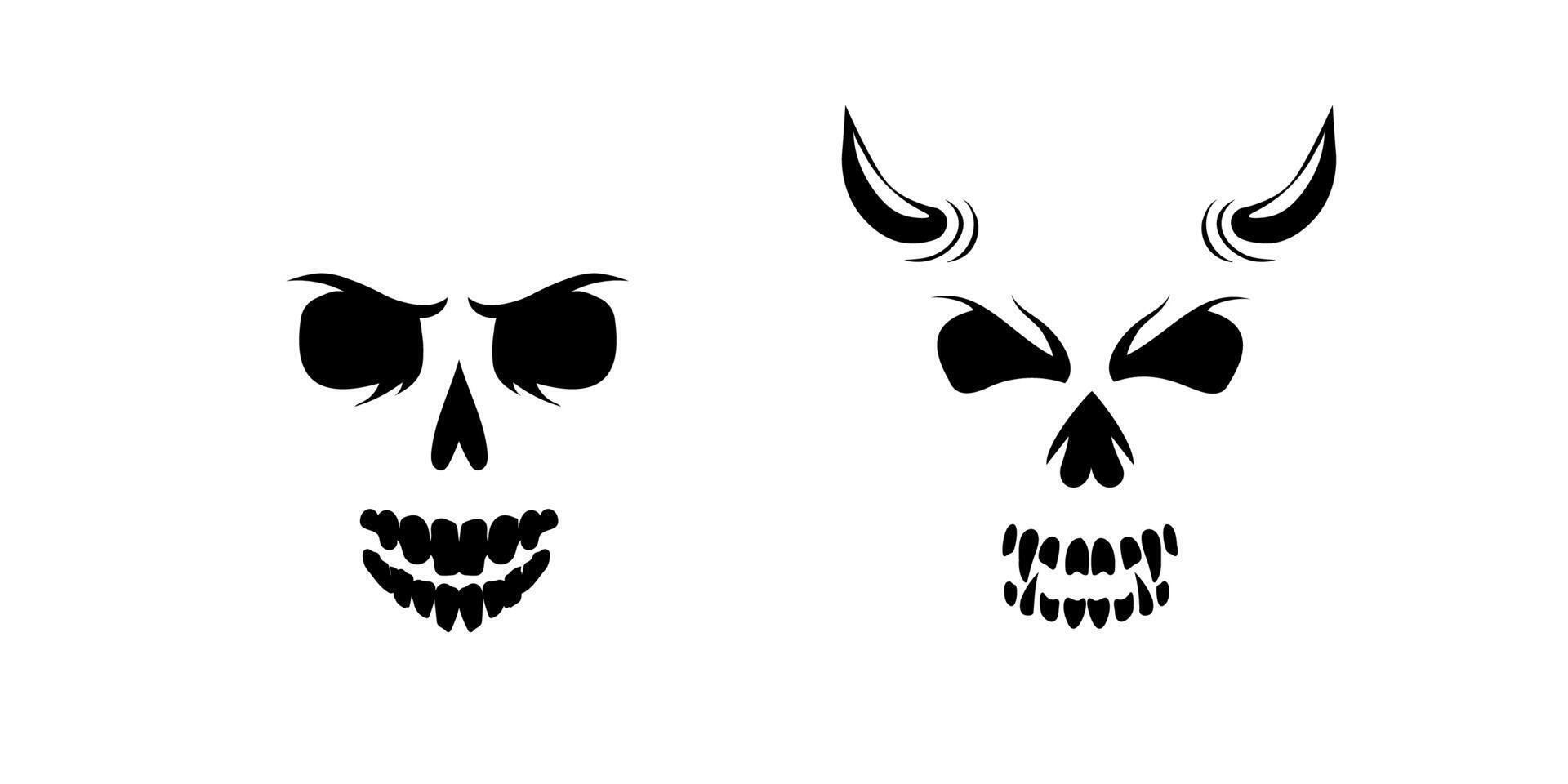 Pirate skull with devil horns and Gothic grunge style for spooky themes. vector