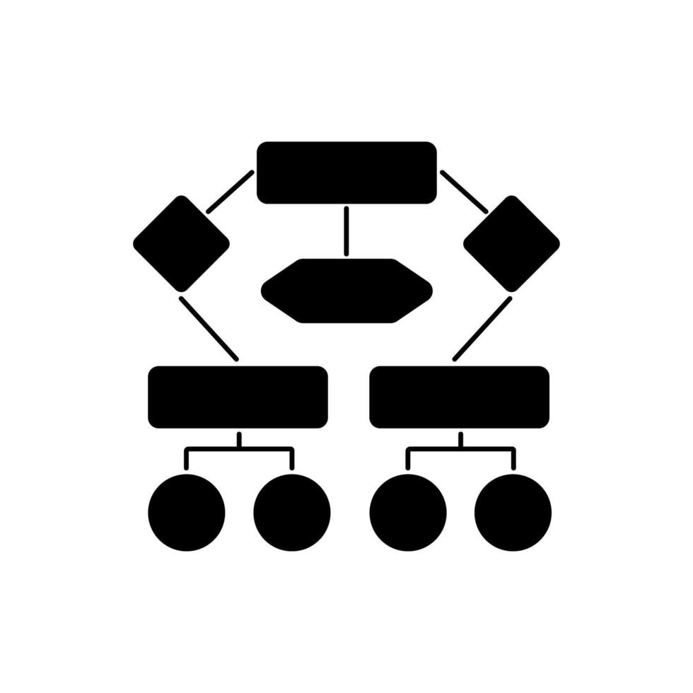 Minimal black flowchart for system links and data strategy. vector