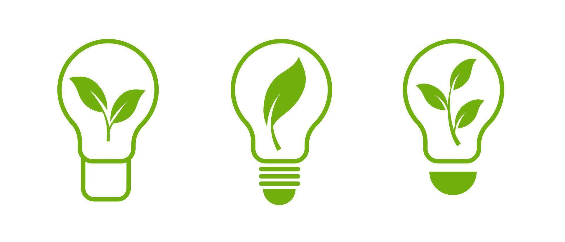 Green leaf inside a bulb for eco-friendly and renewable energy themes. vector