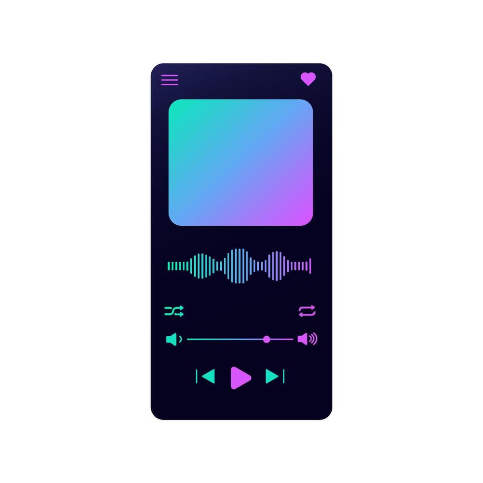 Dark music player UI with gradient controls for audio. vector