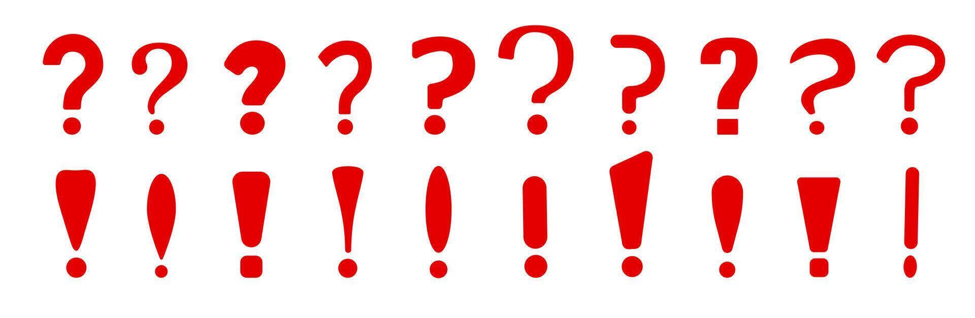 Red exclamation and question marks for urgent messages and alerts. vector