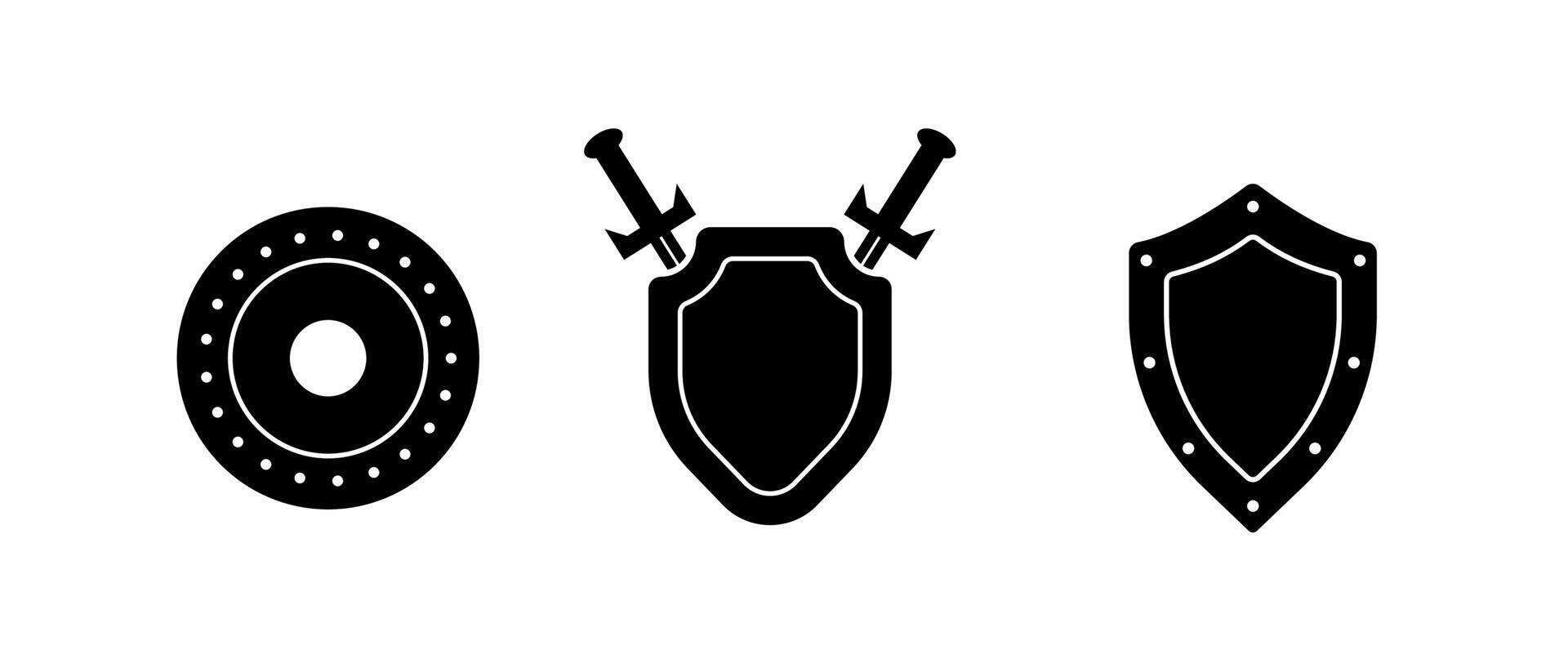 Black shield icon for defense, safety, and battle themes. vector