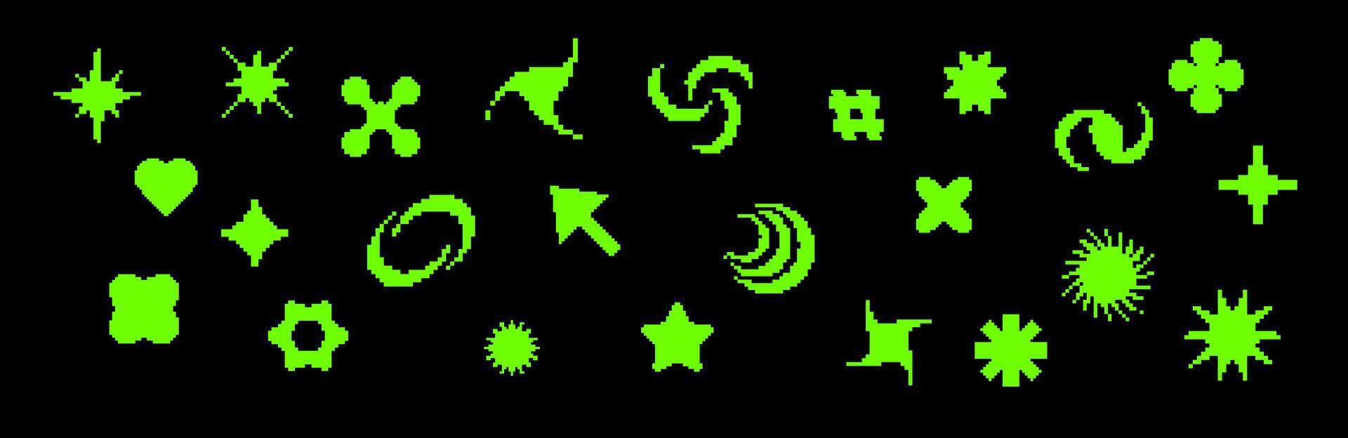 Retro pixel set with Y2K icons and vintage computer elements. vector