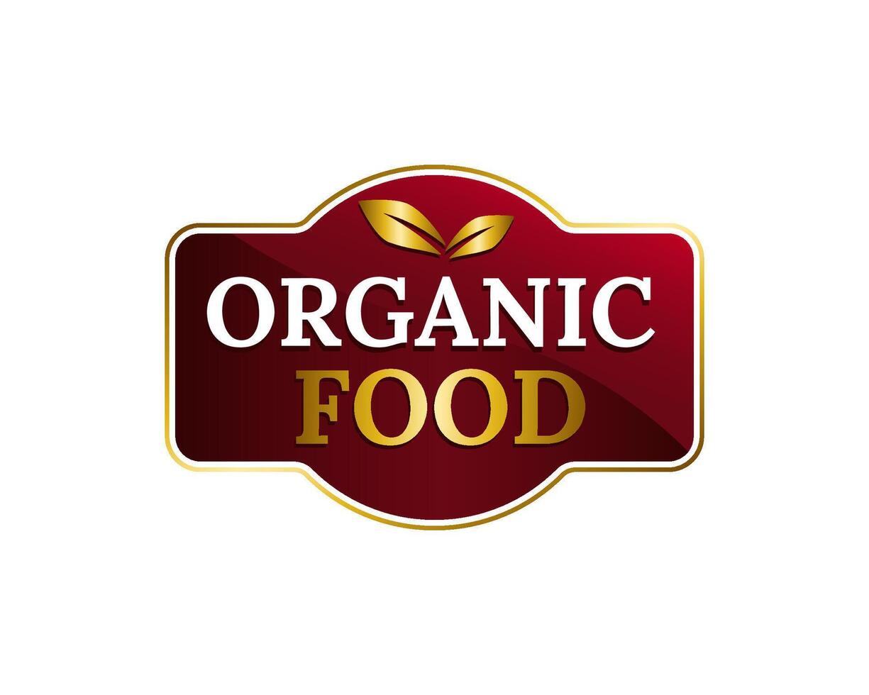 Red leaf label for eco and organic product branding. vector