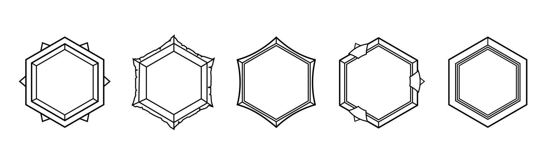 Black hexagon with mystical symbols and simple lines. vector