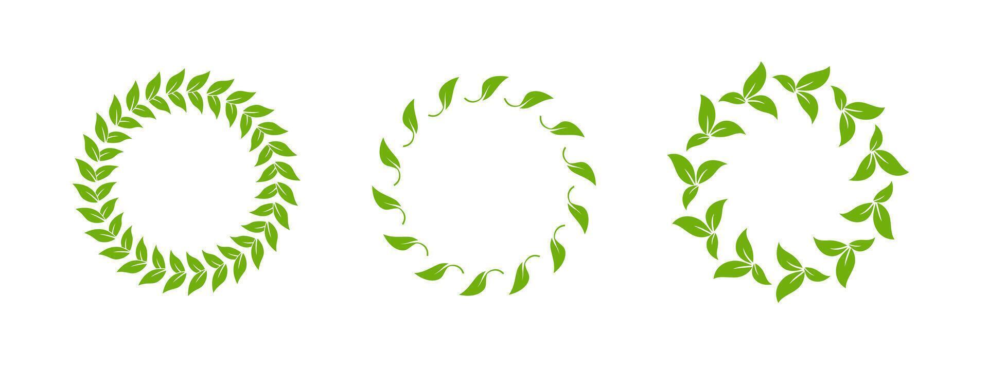 Minimalistic round green leaf icon for organic and eco designs. vector