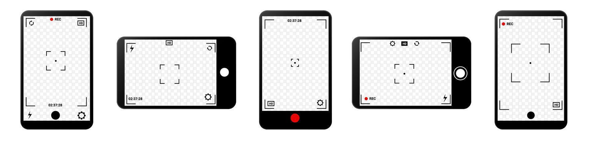 Mobile camera interface with digital zoom and frame options. vector