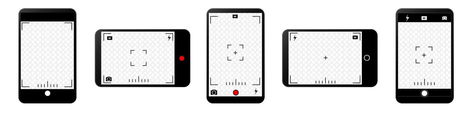 Camera interface with zoom, timer, and customizable frame. vector