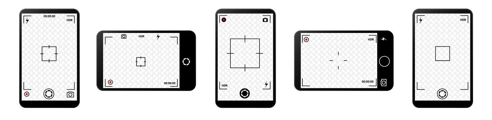 Camera app with zoom, timer, and focus settings for photos vector