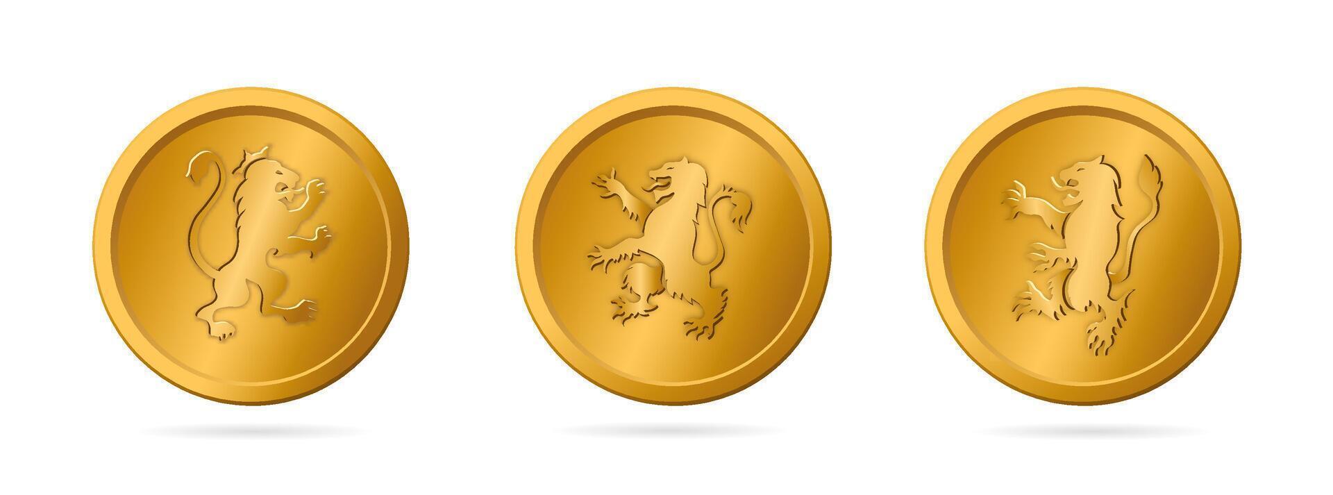 Gold lion icon representing royalty and medieval tradition. vector