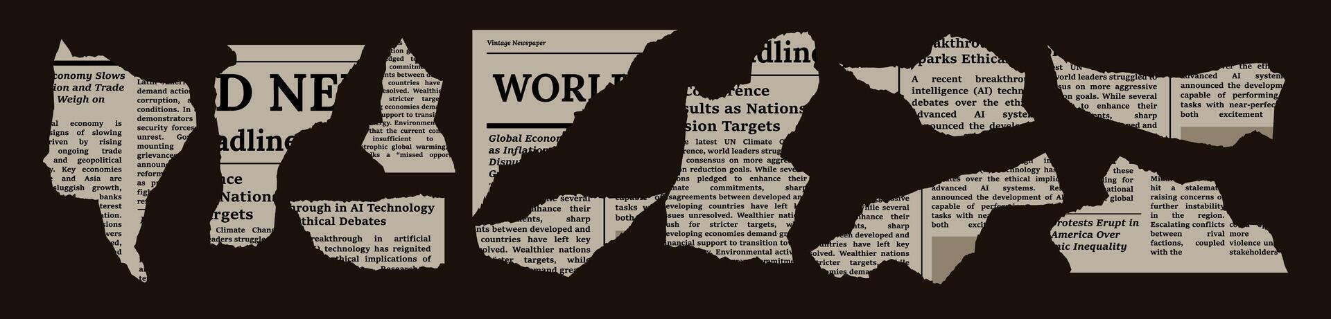 Retro newspaper collage with torn headlines and typography. vector