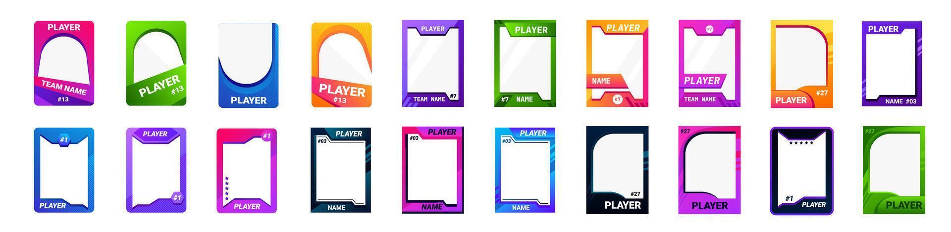 Customizable player card with team info and colorful design. vector