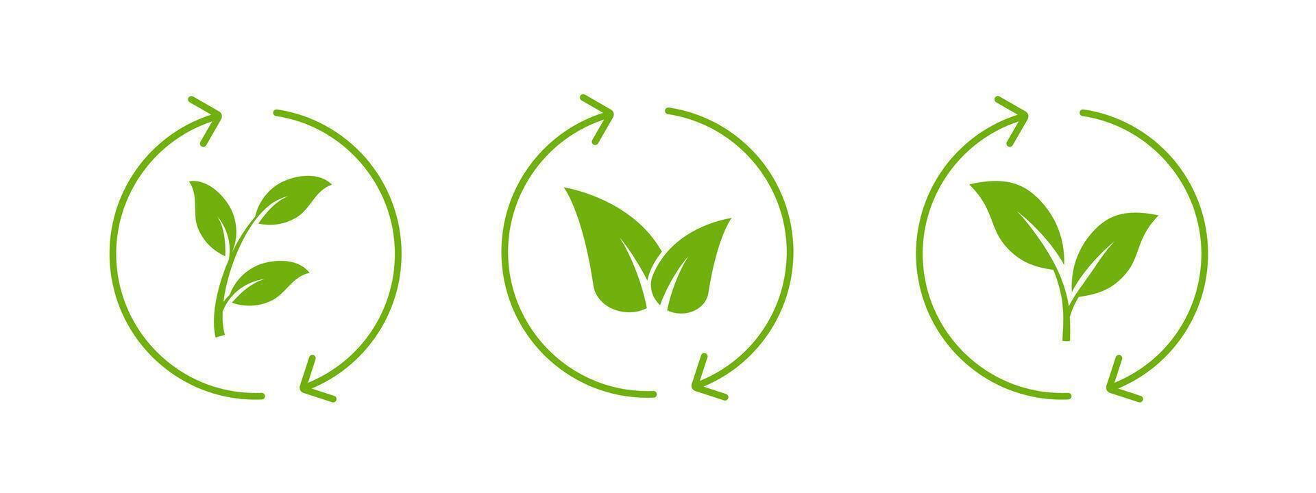 Circular green leaf icon with a loop design for eco products. vector