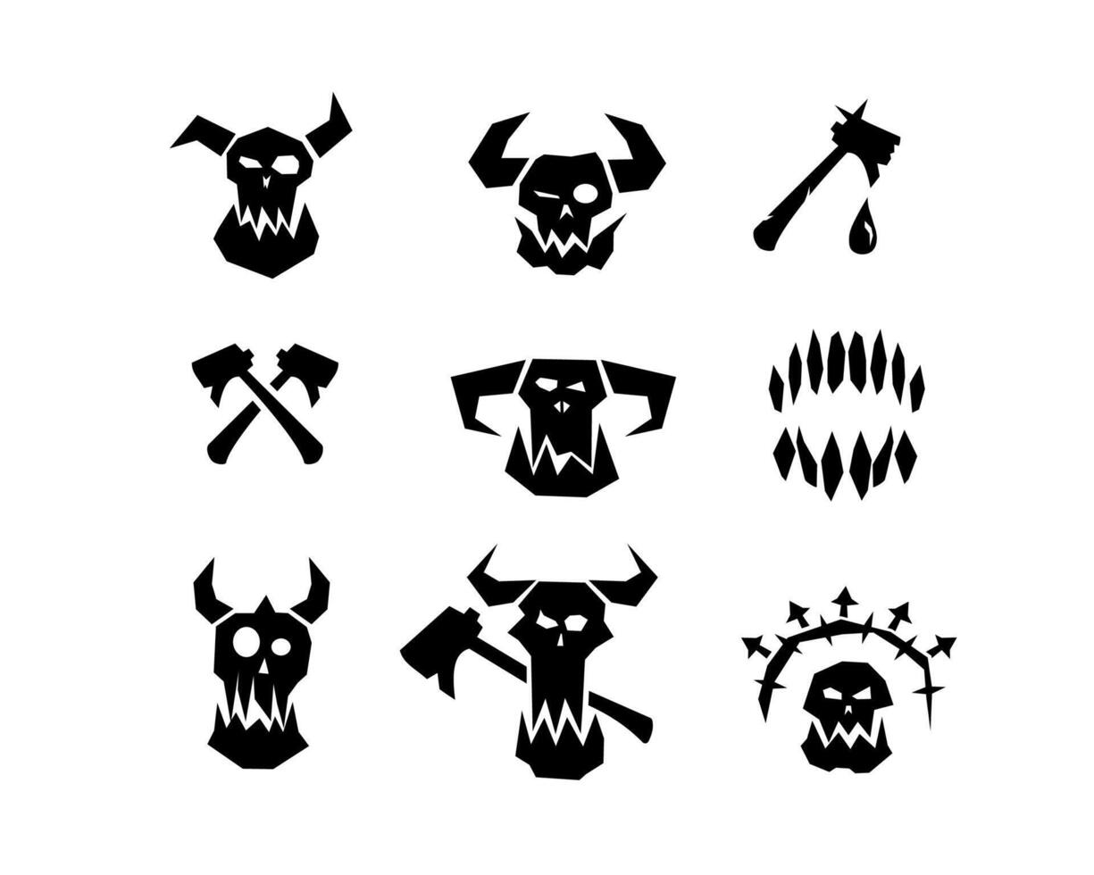 Orc symbol with skull and horns for Gothic fantasy designs. vector