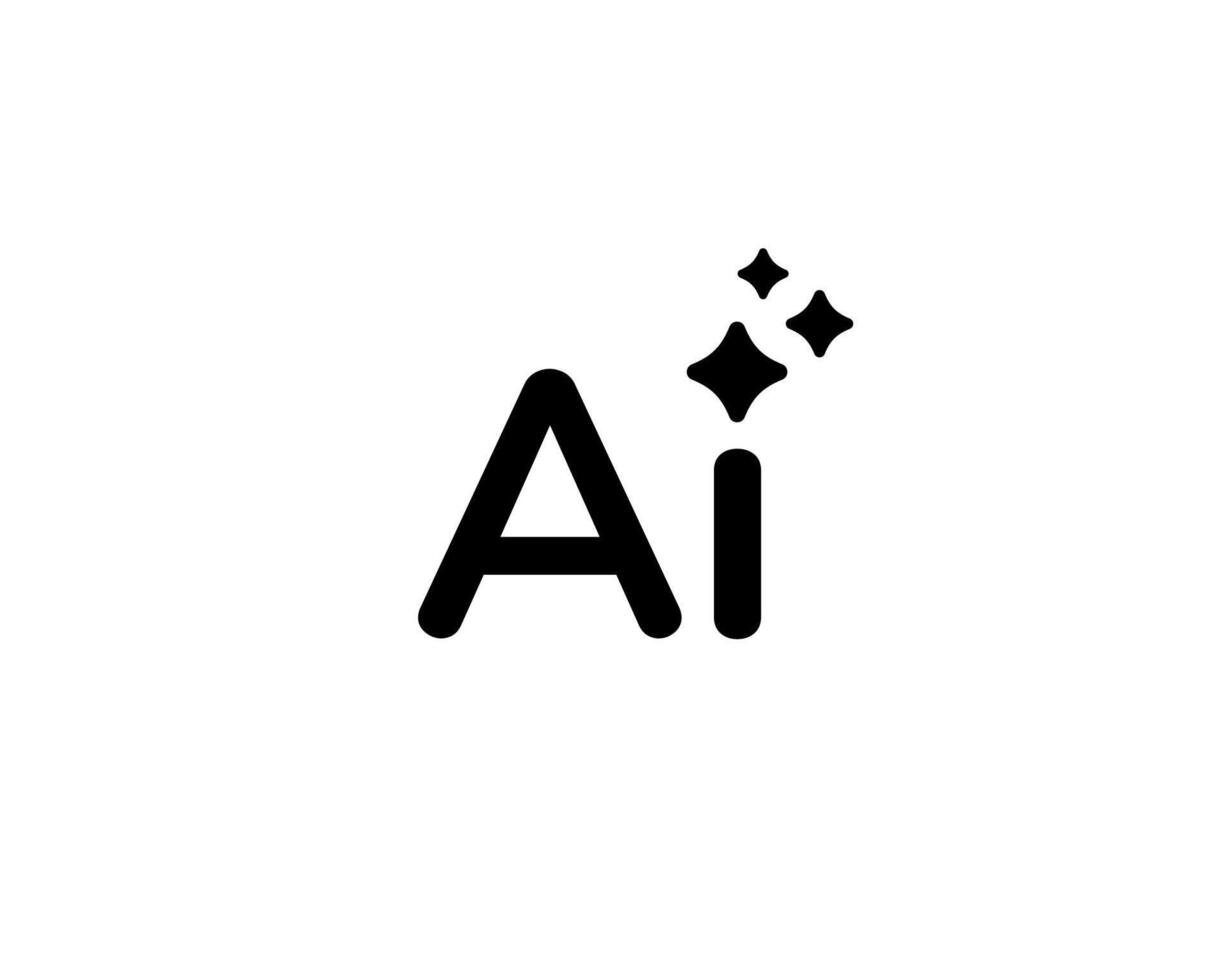 Black gradient AI symbol with minimalist design and virtual bot focus. vector