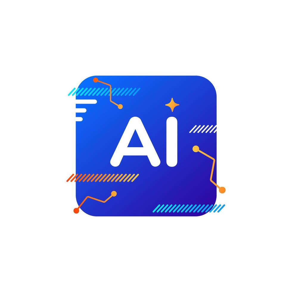 AI symbol with abstract gradient, glitch design, and virtual bot focus. vector