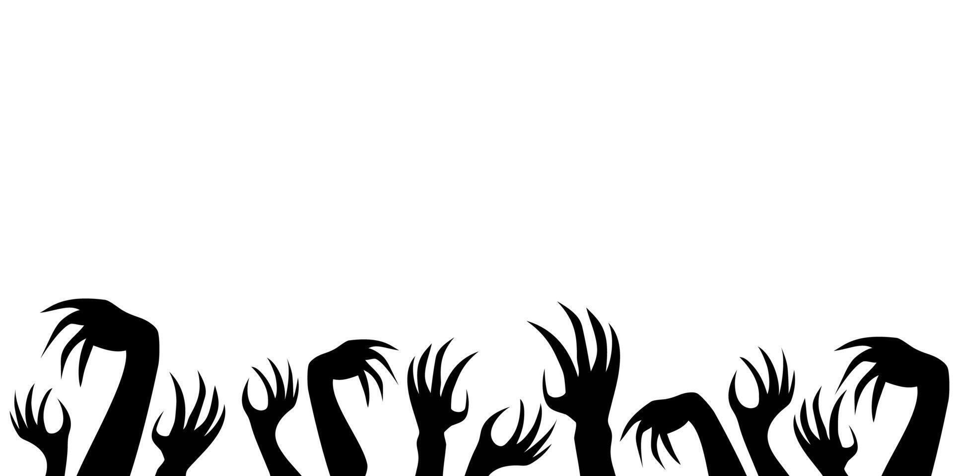 Zombie hands in dark silhouette for spooky designs. vector