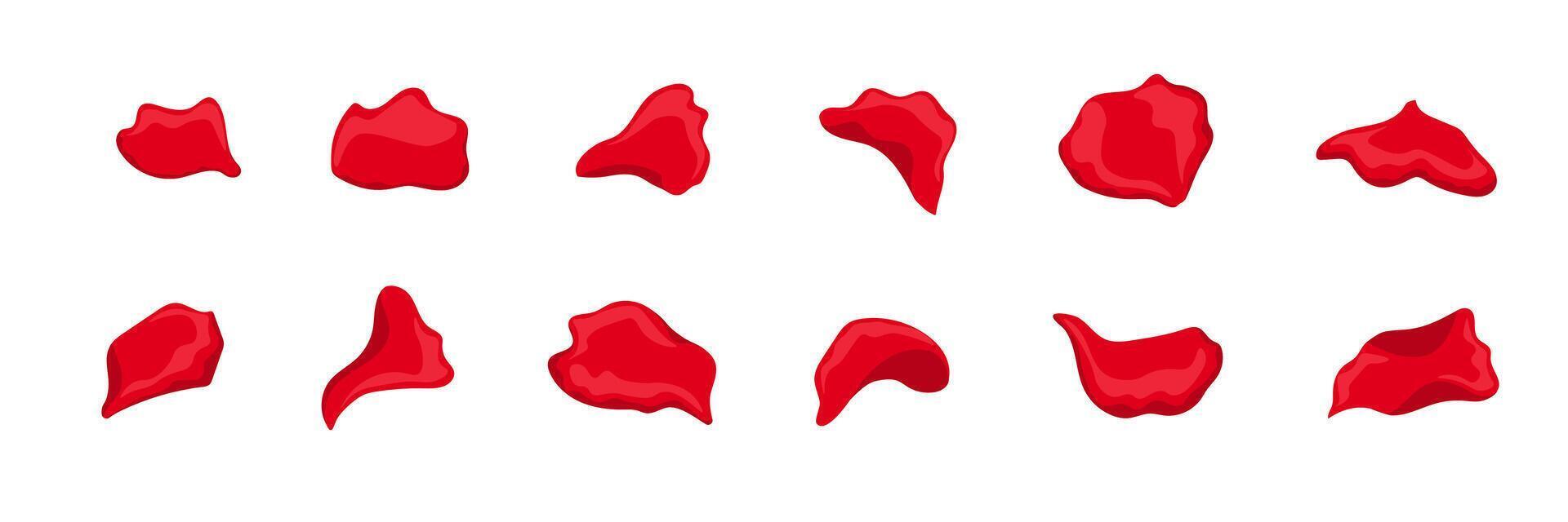 Set of red rose petals for romantic and festive designs. vector
