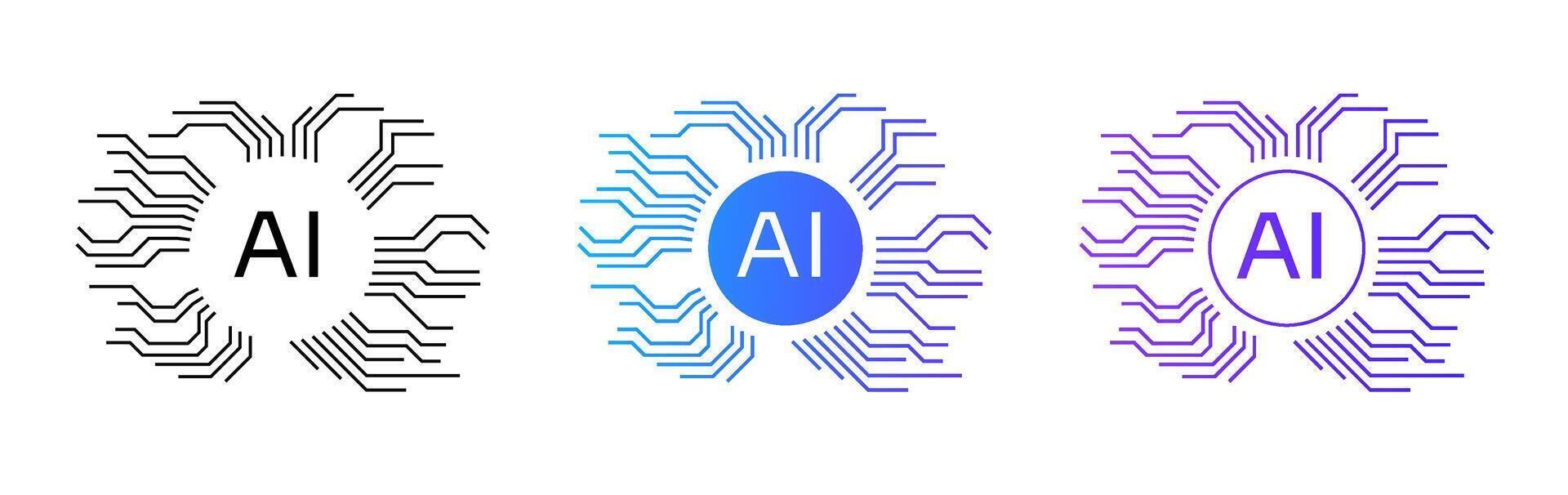 Blue circuit chip logo for AI and futuristic technology. vector