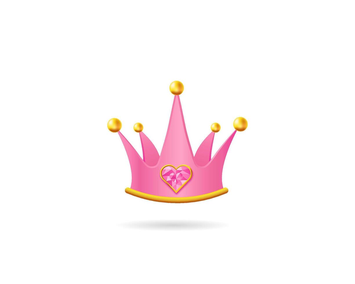 Pink crown with diamonds and heart for royal and elegant designs. vector