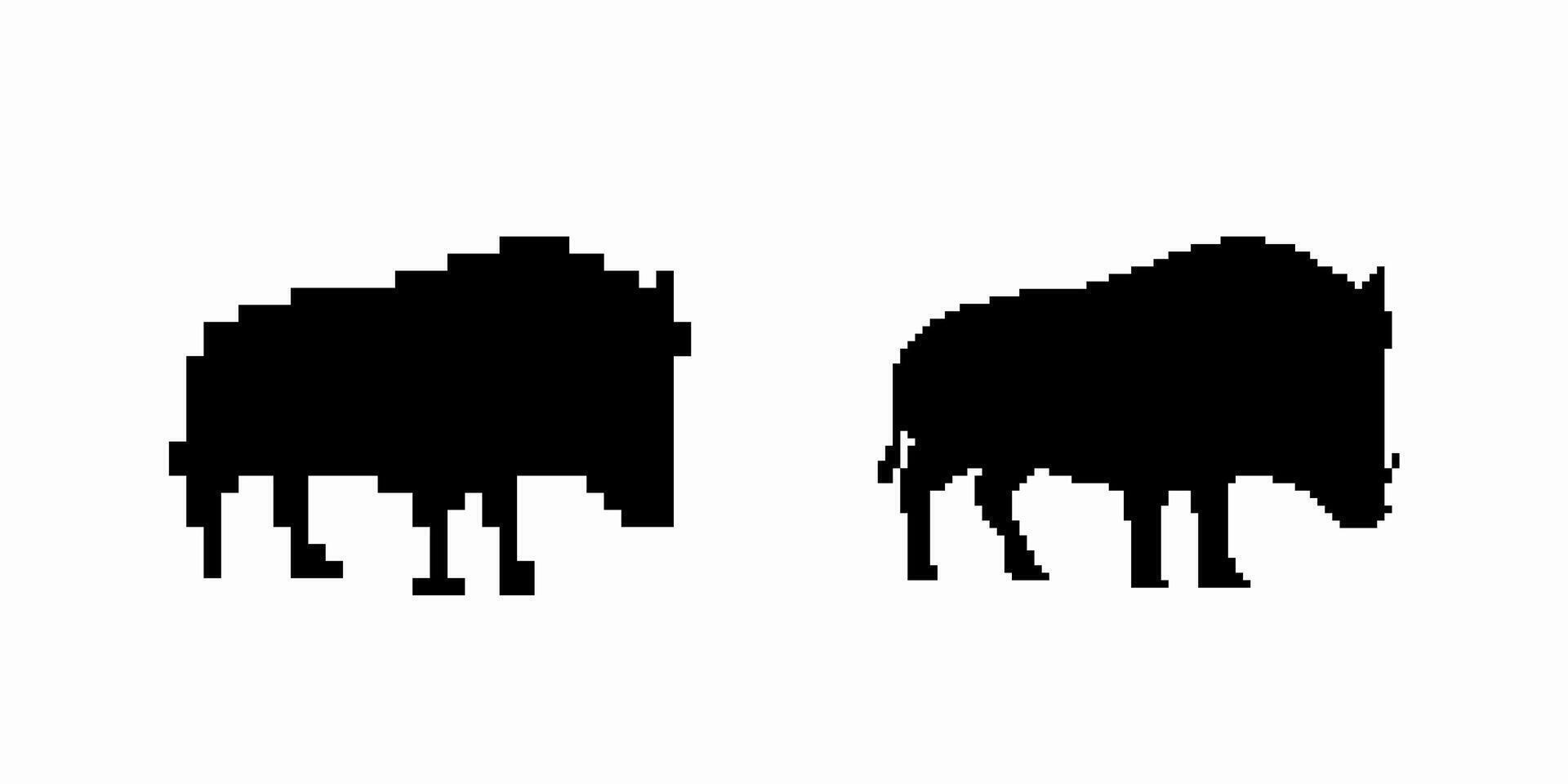 Silhouettes of two bisons standing strongly with distinct figures and unique majestic presence vector