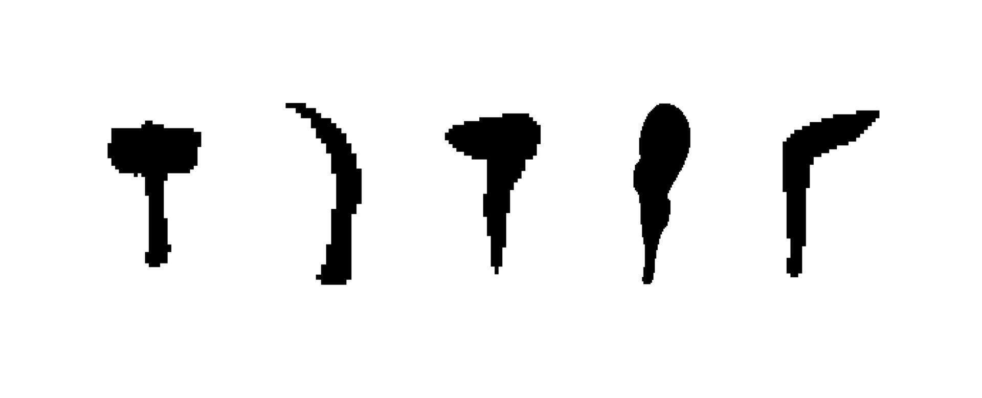 Set of five black silhouettes of different abstract shapes flanked horizontally in a row vector