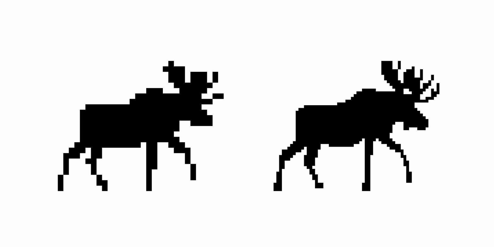 Silhouette of two walking moose with large antlers displayed in profile side by side vector