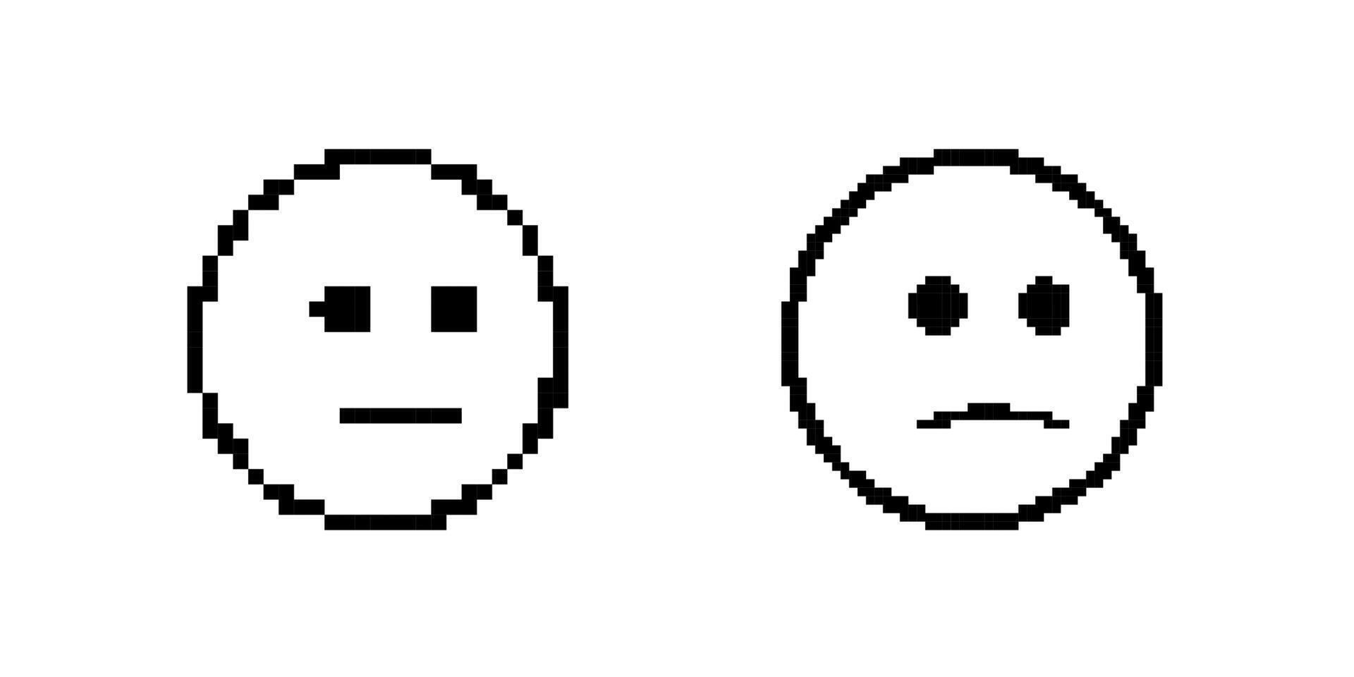 Pixel art faces with different emotions in simple black and white design vector