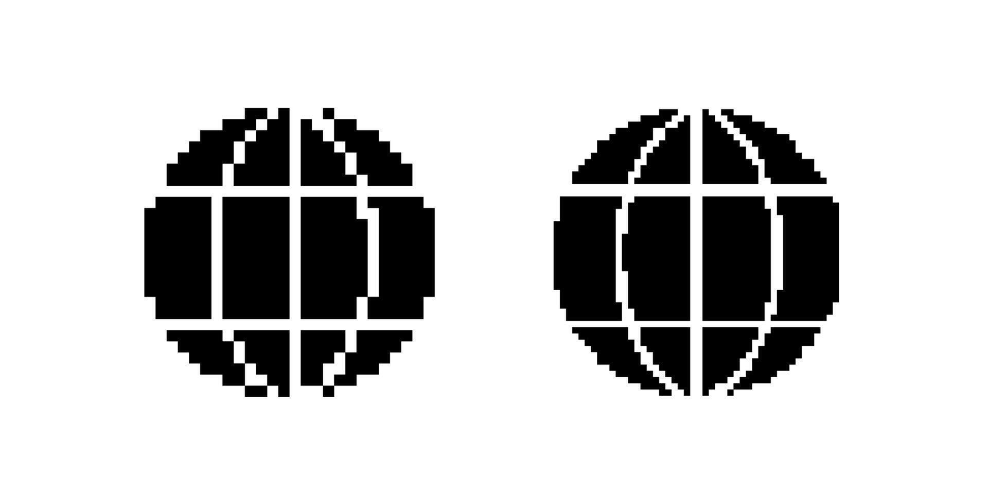 Two pixel art geometric globe designs with symmetrical vertical and horizontal lines vector