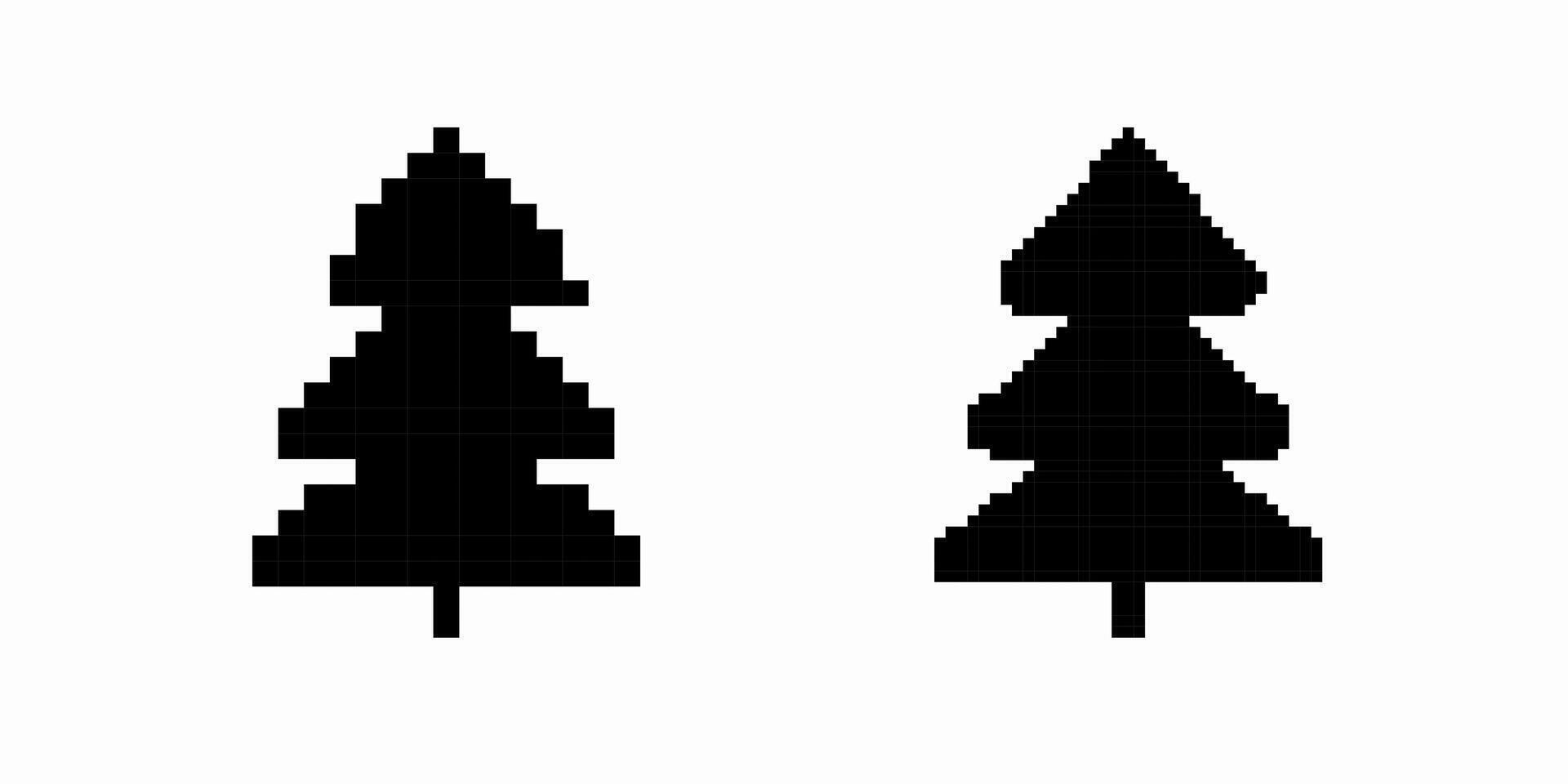 Simple pixel art tree designs with clear lines and geometric shapes in retro style vector