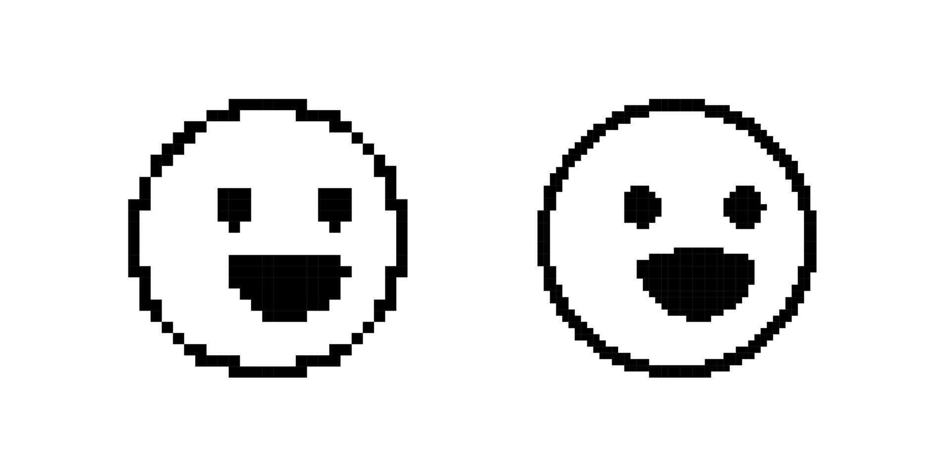Two simple pixel faces with happy expressions on display vector