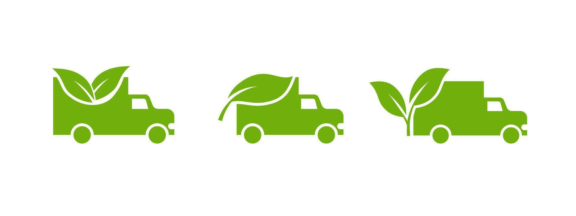 Green car with a leaf symbolizing eco friendly and sustainable transport. vector