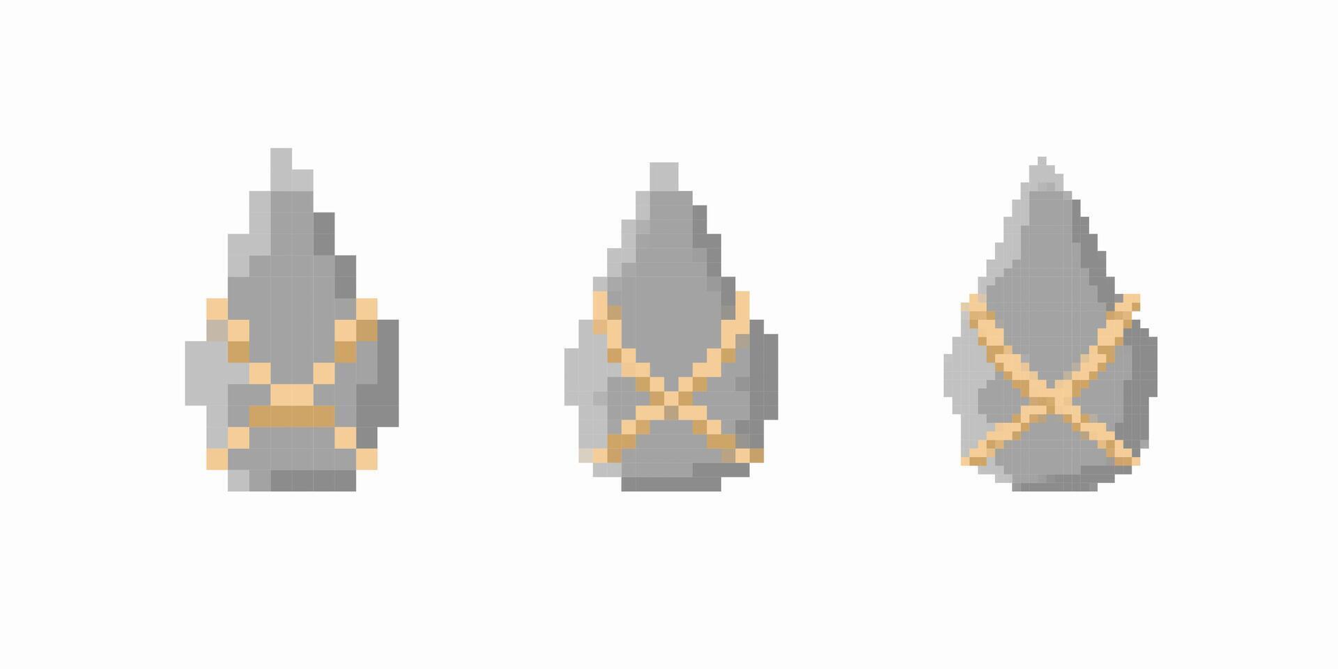 Three pixel-style gray objects with yellow accents in a simple digital art illustration vector