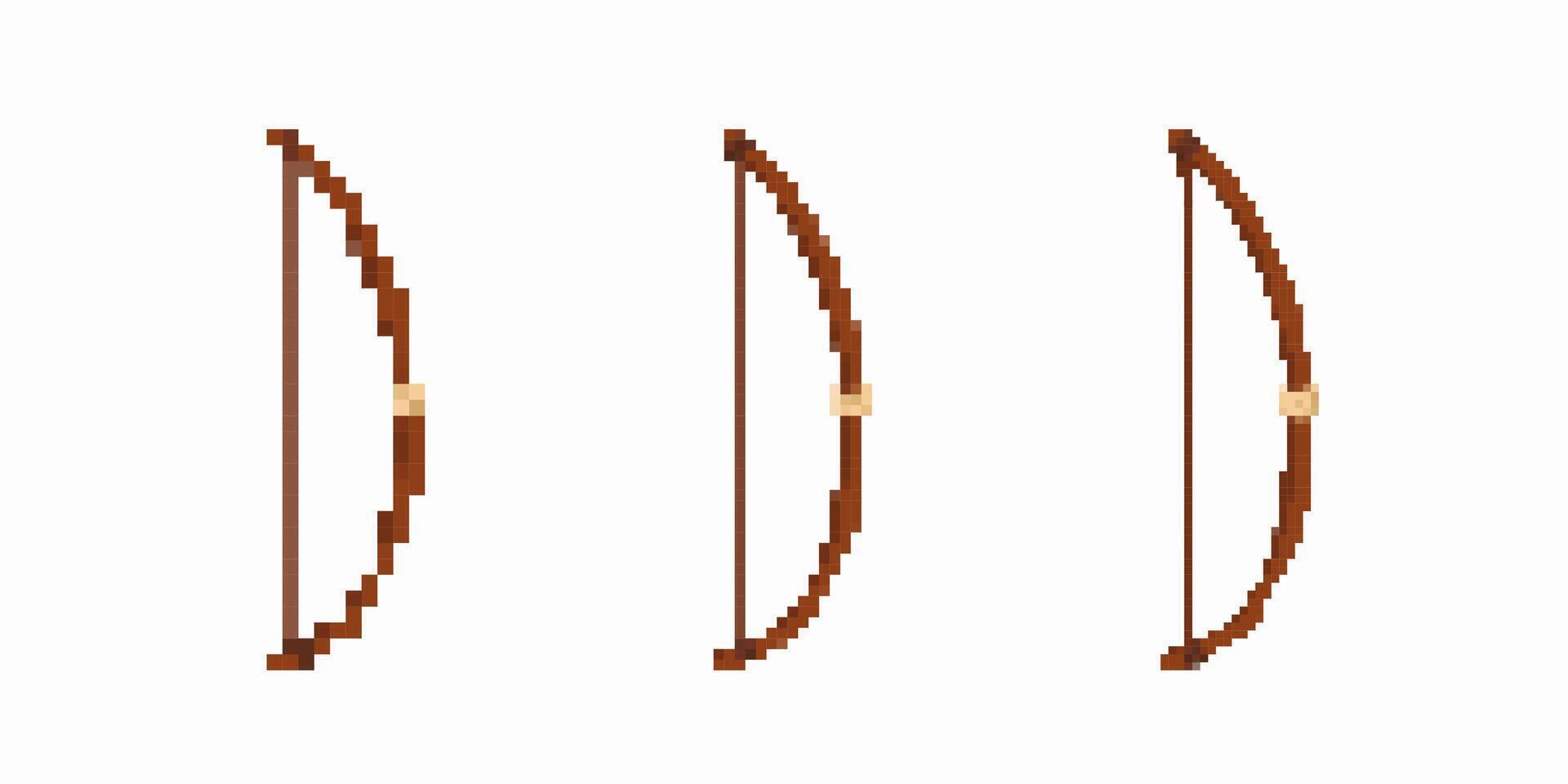 Pixel art style bow variations in simple brown design featuring minimal detailing and craft vector