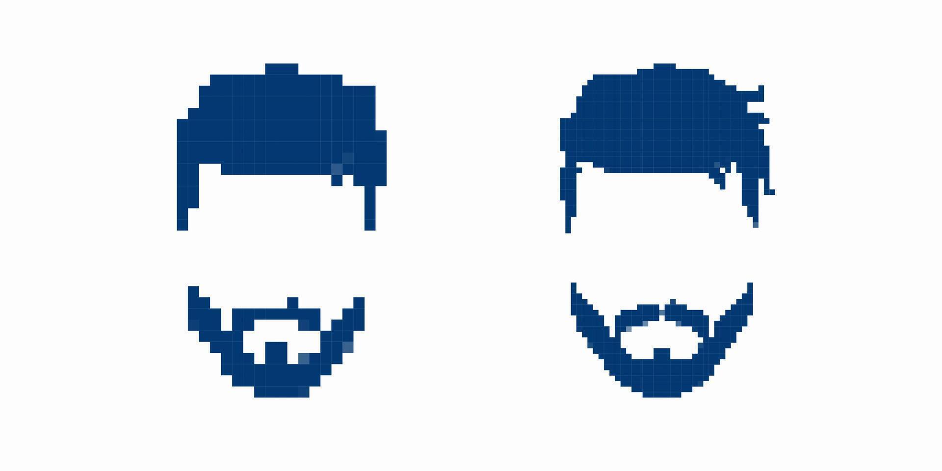 Pixel art style icons featuring bearded male faces with minimalistic features and blue accents vector
