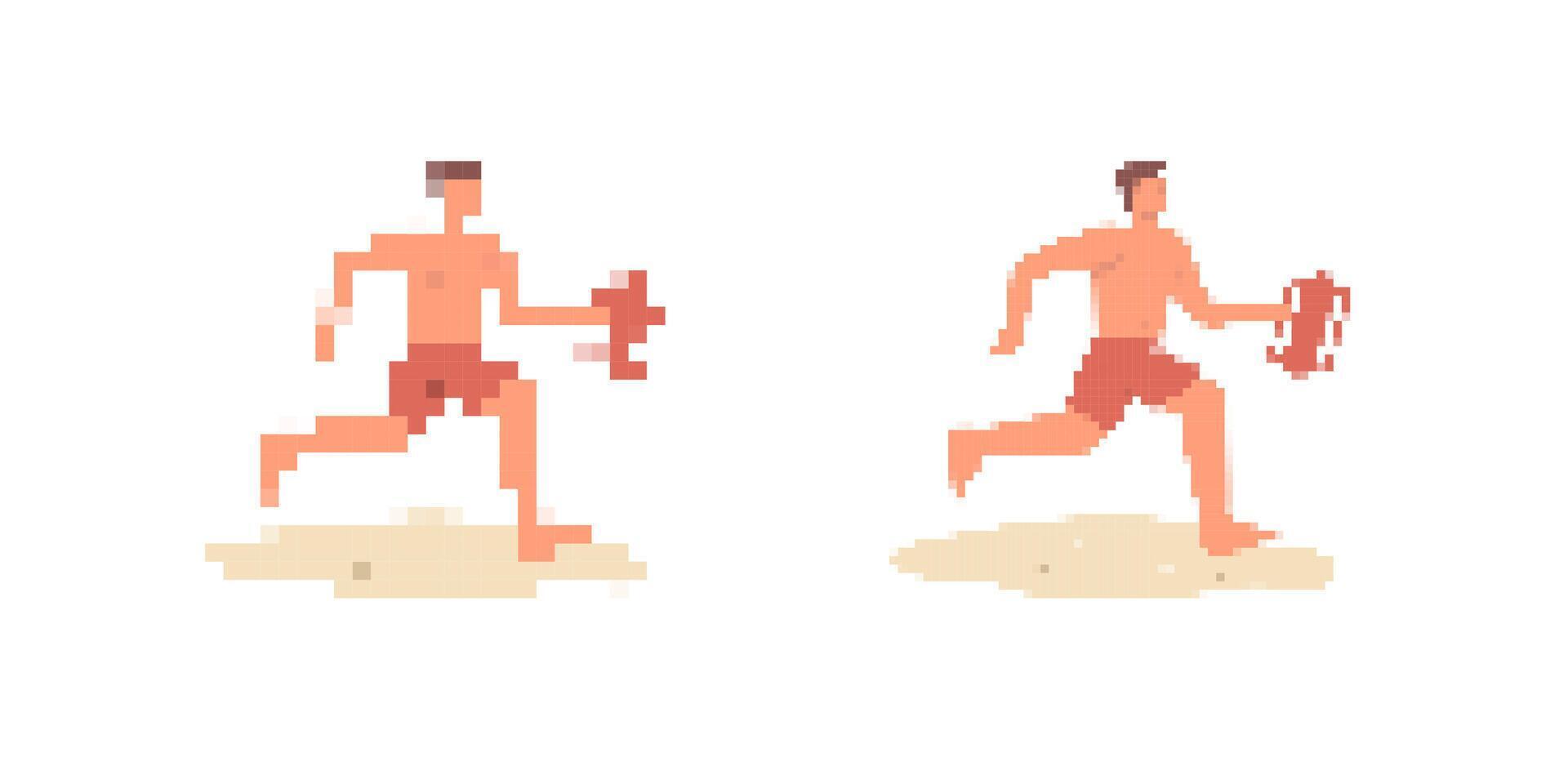 Pixelated runners in motion with unique stylized forms and expressive dynamic postures vector