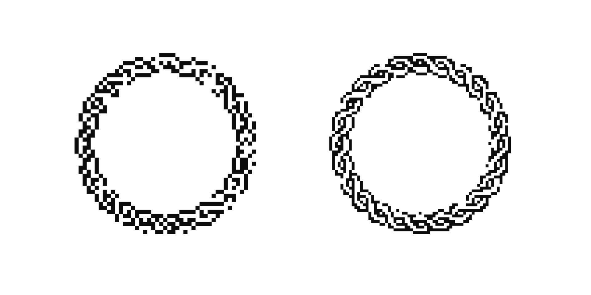 Two simple black pixel art wreaths with basic geometric patterns on display vector