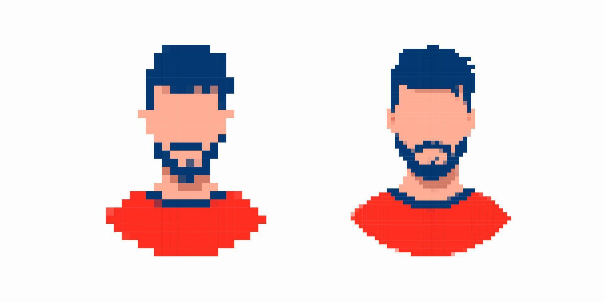 Pixel art male avatar with beard and short dark hair vector