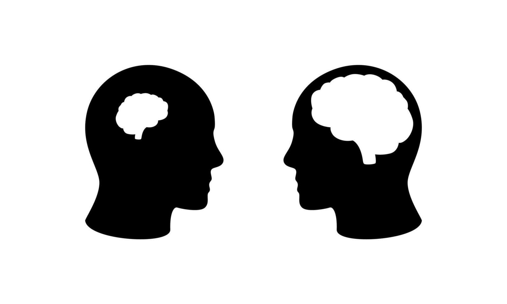 Silhouettes of two heads with brain illustrations highlighting thought and communication vector
