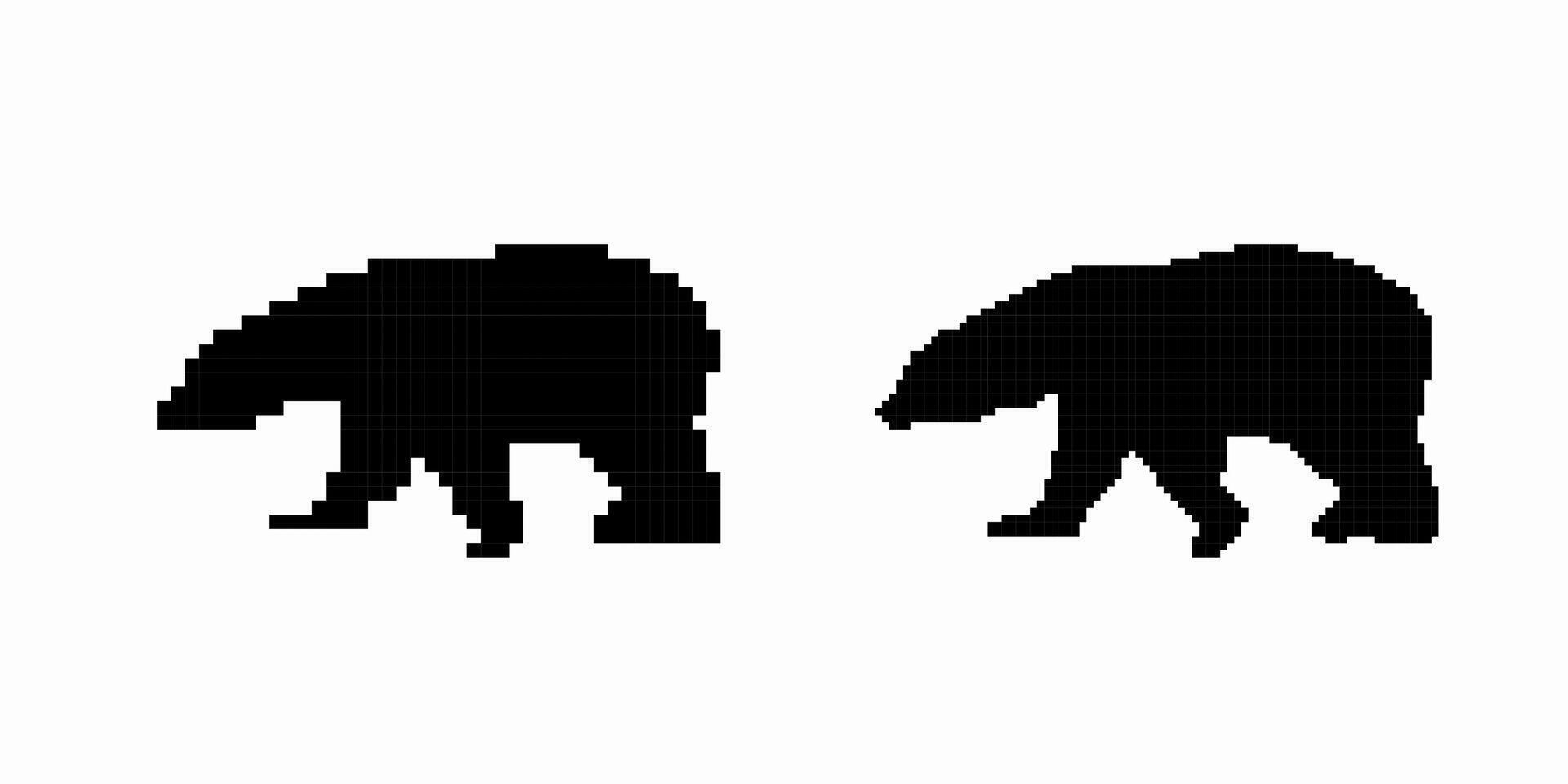 Two polar bear silhouettes in pixel art style captured in unique creative black and white design vector