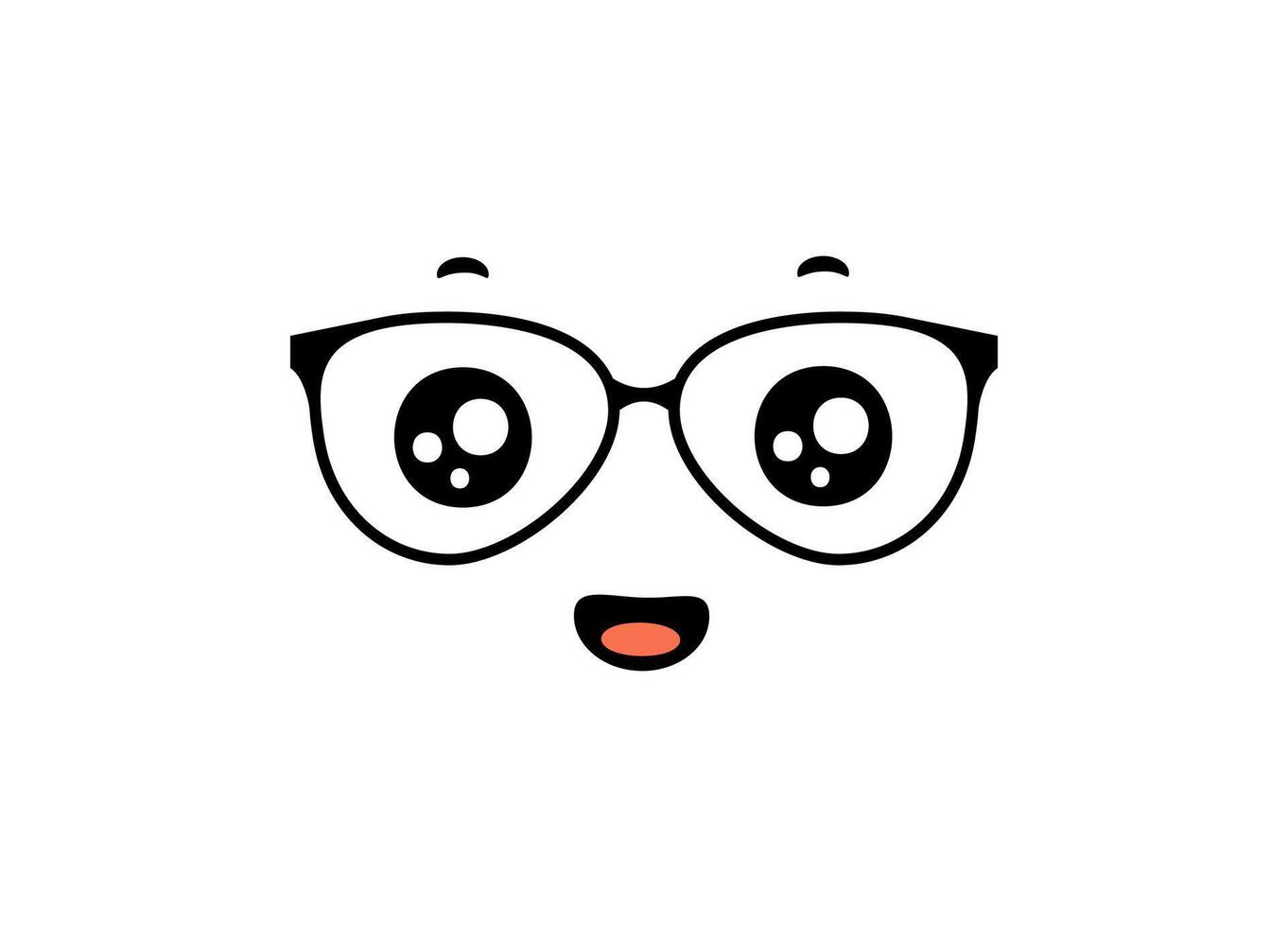 Cute face with big eyes and glasses and a small smile looks surprised and well-designed vector