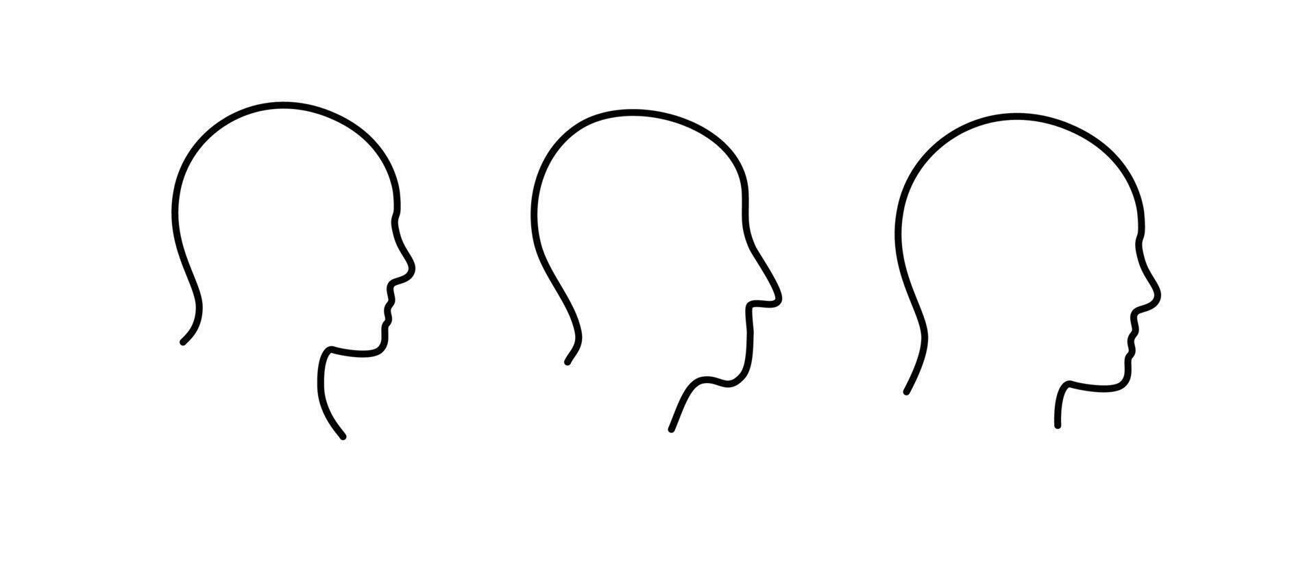 Simple outlines of human heads in different perspectives on a clean background vector